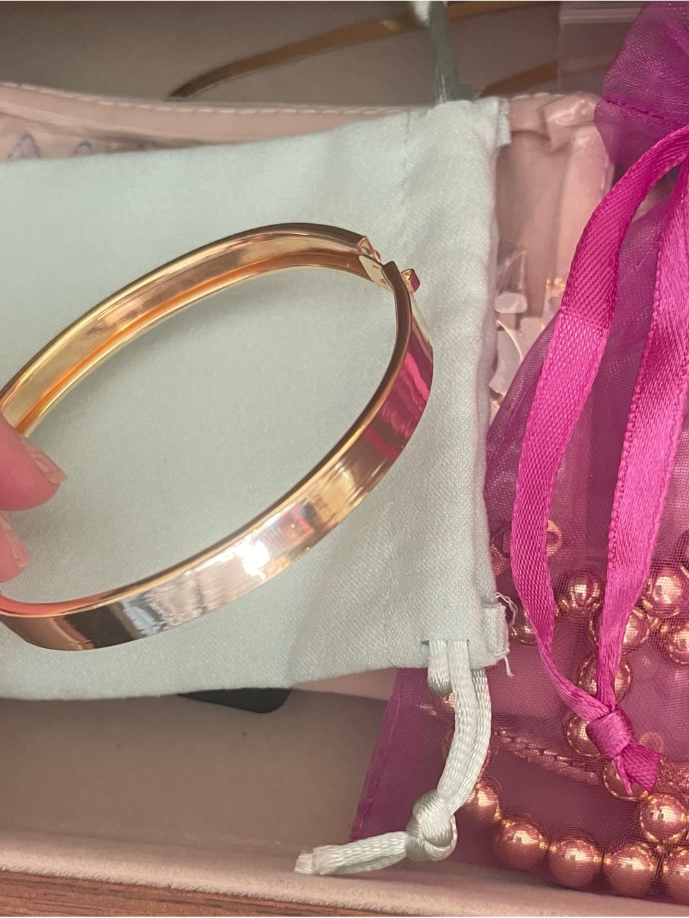 18K Gold Filled Hinged Bangle Bracelet Fits Small-Medium